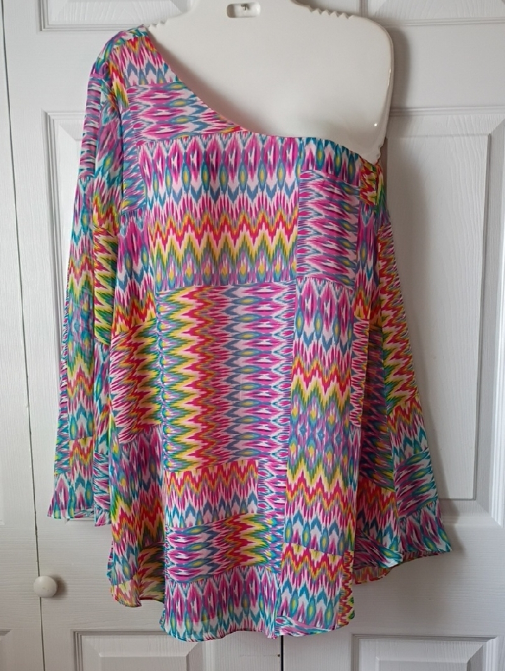 Umgee Multicolor One-Shoulder Print Top - Pink, Yellow, Blue, Green
